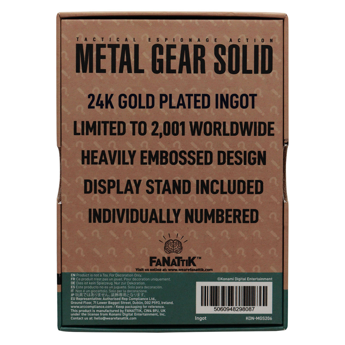 Metal Gear Solid 2 - 24k Gold Plated Raiden - Ingot