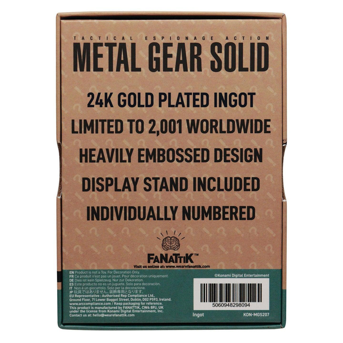 Metal Gear Solid 2 - 24k Gold Plated Snake - Ingot